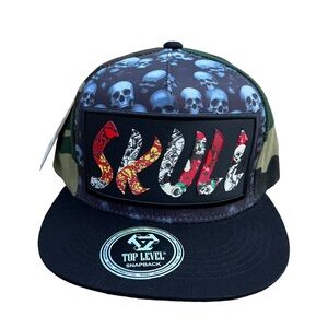 Top Level Skull Design SnapBack Cap / Hat, black & camo, OS, adjustable,…​